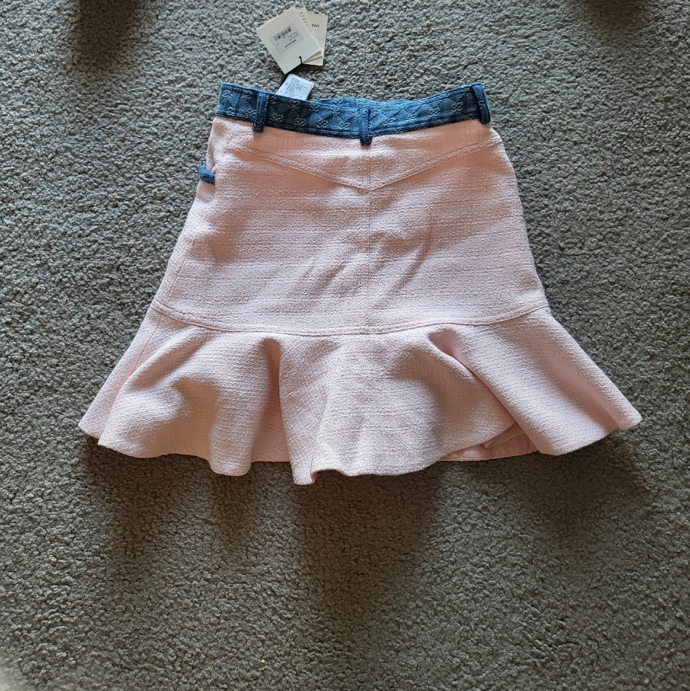 NWT Sandro Short mixed-material olene Contrast Pink Trim Mini Skirt Size 0 - Picture 6 of 6